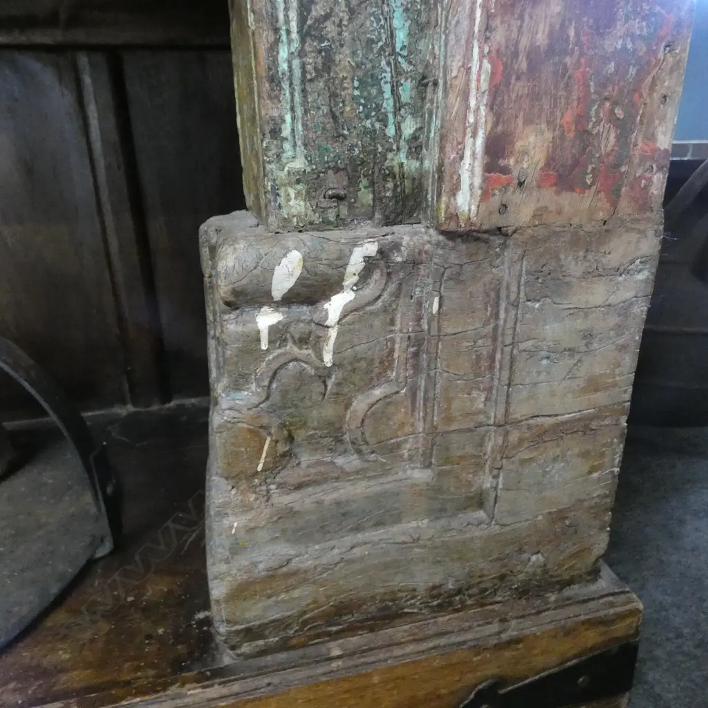 ANTIQUE CARVED SOLID WOOD INDIAN DOOR FRAME WITH FITTED SHELVES 1450x570x2120mm Image 1++