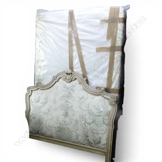 SINGLE BEDFRAME IN GREEN TOILE FABRIC