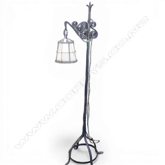 Early 20thC wrought iron standard lamp. H.1610mm. SHADE FAULTED