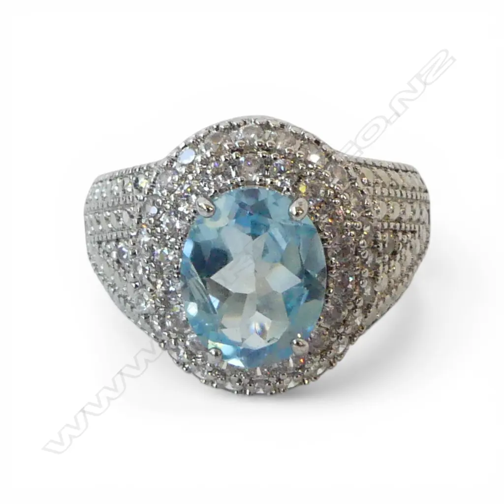 SILVER PLATED TOPAZ & CZ RING, AIG CERT Image 1++