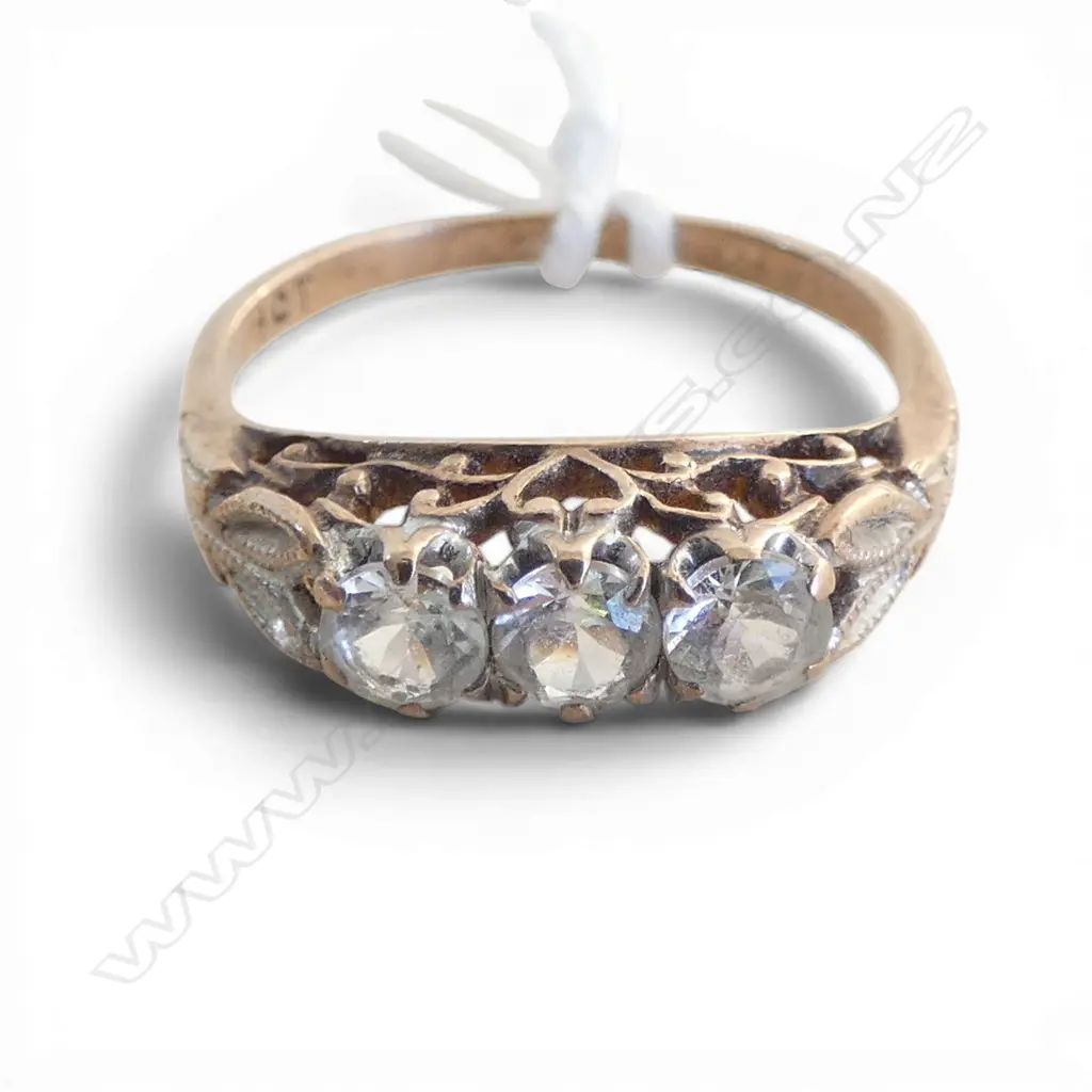 1920'S 9ct GOLD & 3 SPINELS STONE RING 2gms SIZE M Image 1++
