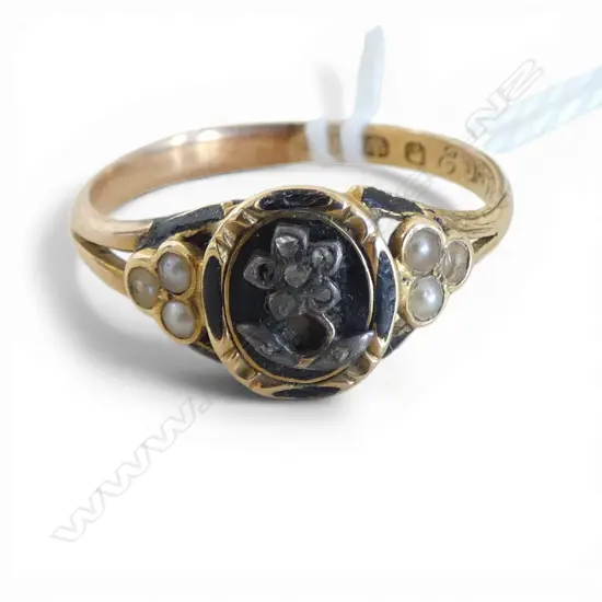 ANTIQUE 18CT DIAMOND & SEED PEARL RING (1 D MISSING), 3.2gms SIZE O