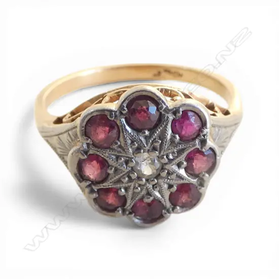 18ct GOLD ART DECO TOURMALINE ? & 1 DIAMOND CLUSTER RING 3.3gms SIZE O