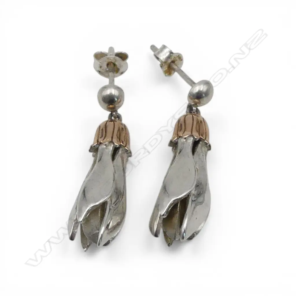 STG SILVER & ROSE GOLD KOWHAI FLOWER EARRINGS, 5.0gms Image 1++