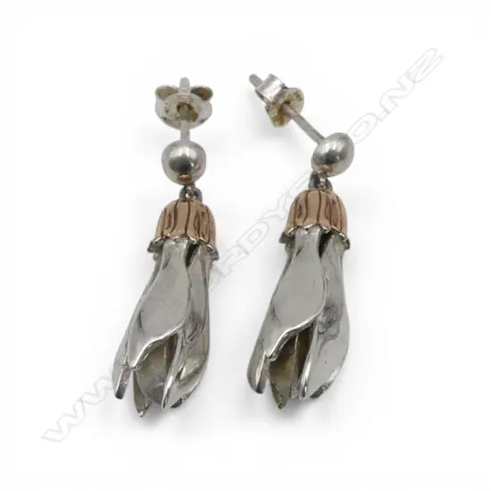 STG SILVER & ROSE GOLD KOWHAI FLOWER EARRINGS, 5.0gms