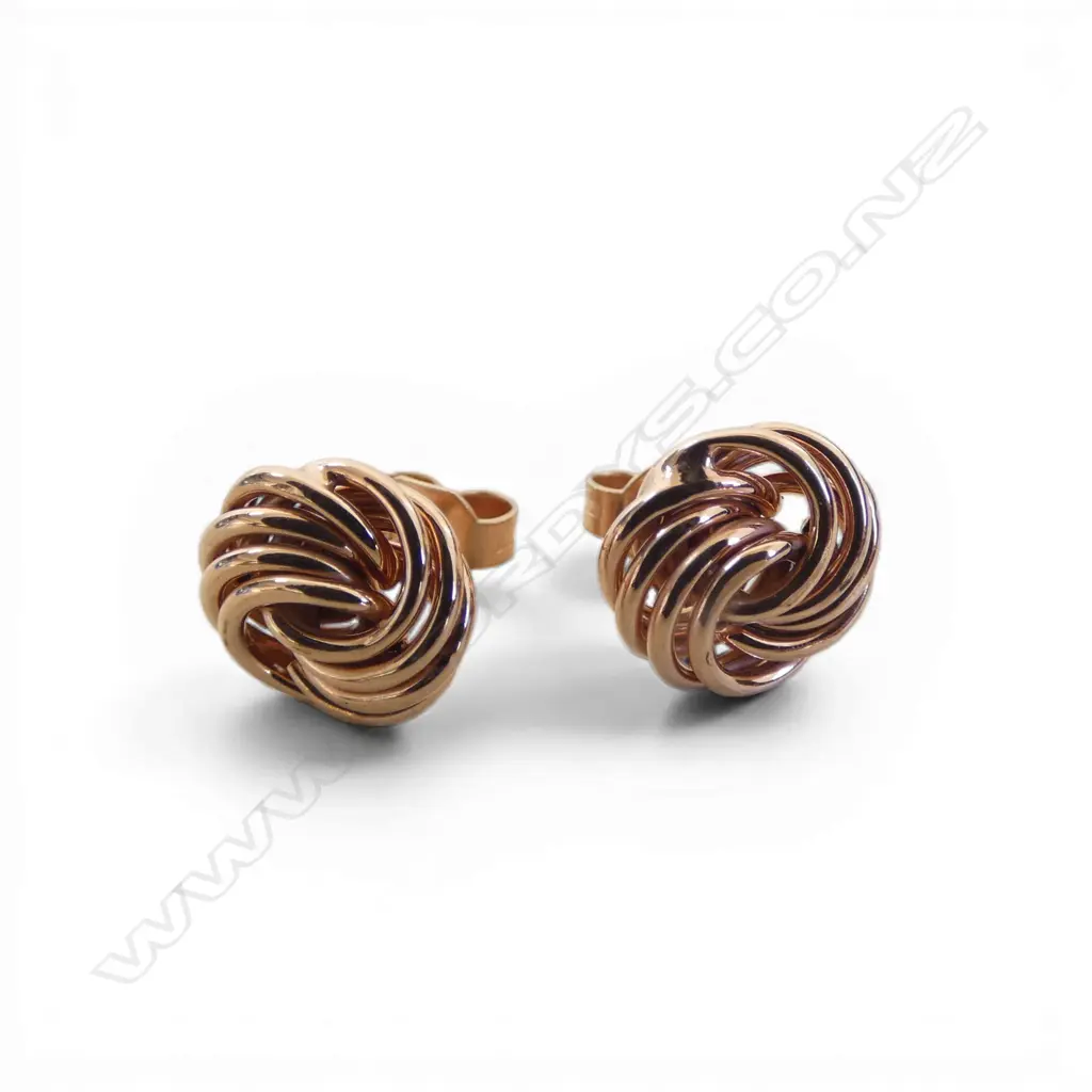 PR 9ct ROSE GOLD KNOT EAR STUDS, 1.2gm Image 1++