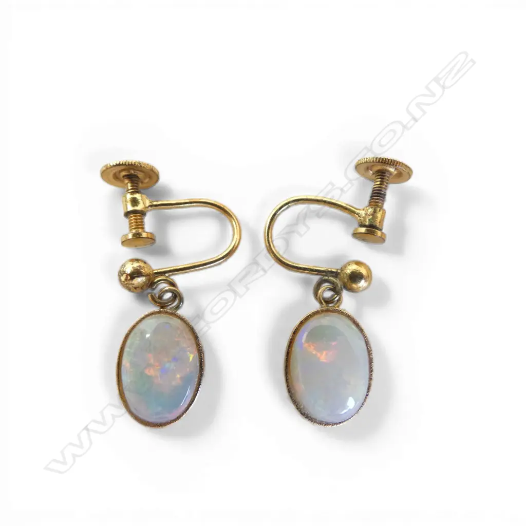 PR 18CT NATURAL OPAL EARRINGS (RG SCREW FITTING) 2.5gms Image 1++