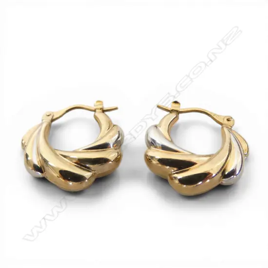 PR 9ct 2 TONE HOOP EARRINGS,1.6gm