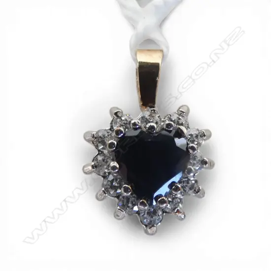 9ct SAPPHIRE & CZ PENDANT, 1.3gm