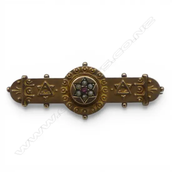 ANTIQUE 9CT SEED PEARL BAR BROOCH W.40mm, 2.4gms