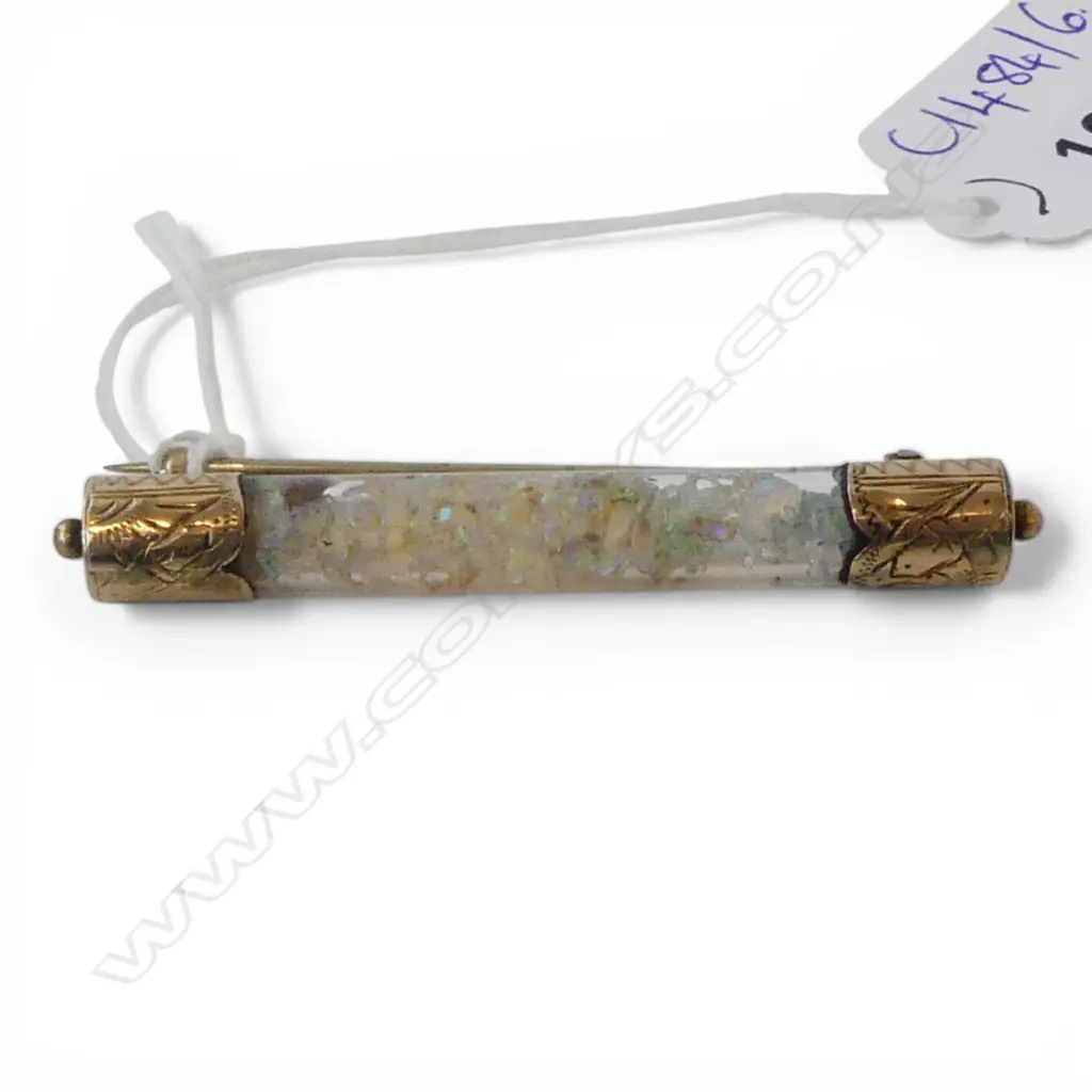 9CT OPAL CHIPS BAR BROOCH W.55mm Image 1++