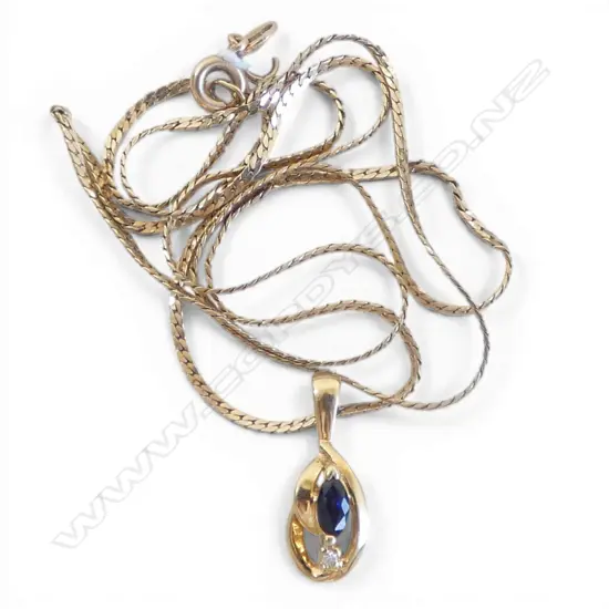 14ct GOLD, SAPPHIRE & DIAMOND PENDANT ON 9ct GOLD CHAIN 3.06gms