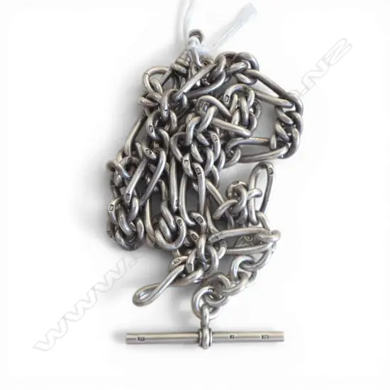 LONG & HEAVY c.1900 STG SILVER FOB CHAIN. L.520mm. 61gms