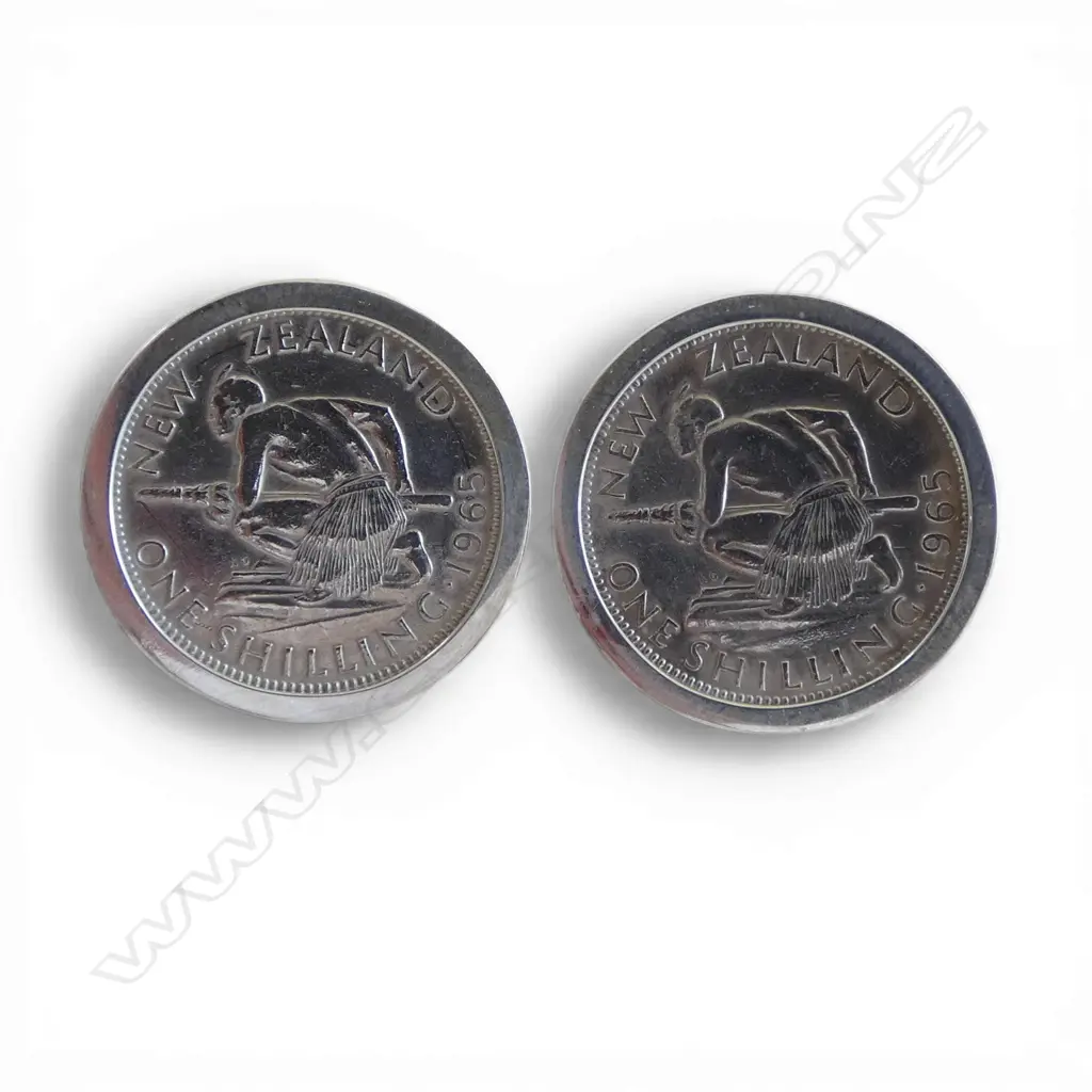 PR SILVER MOUNTED NZ SHILLING CUFFLINKS, 20.3gm Image 1++