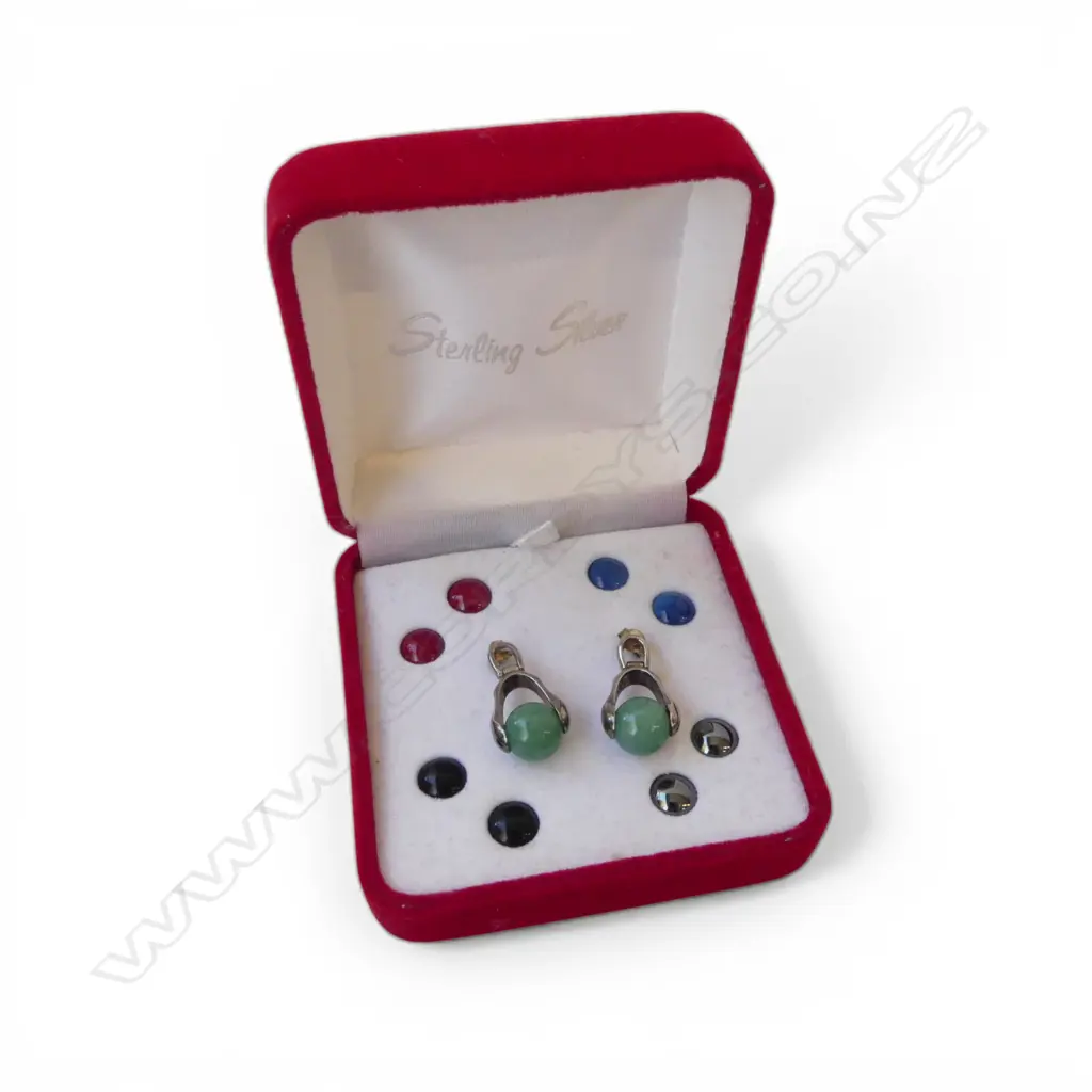 PR STG SILVER EARRINGS w. 5 ADJUSTABLE GEM BALLS Image 1++