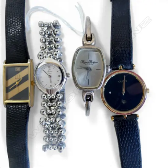 4 WRIST WATCHES; GUCCI, 835 SILVER, RAMA, DUNHILL