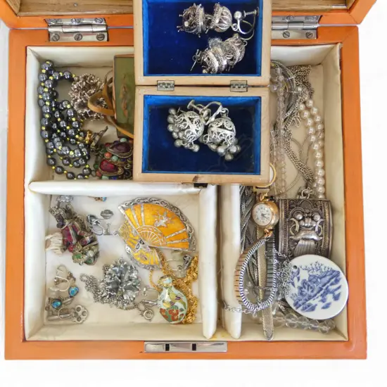 JEWELLERY BOX & CONTENTS W.225mm