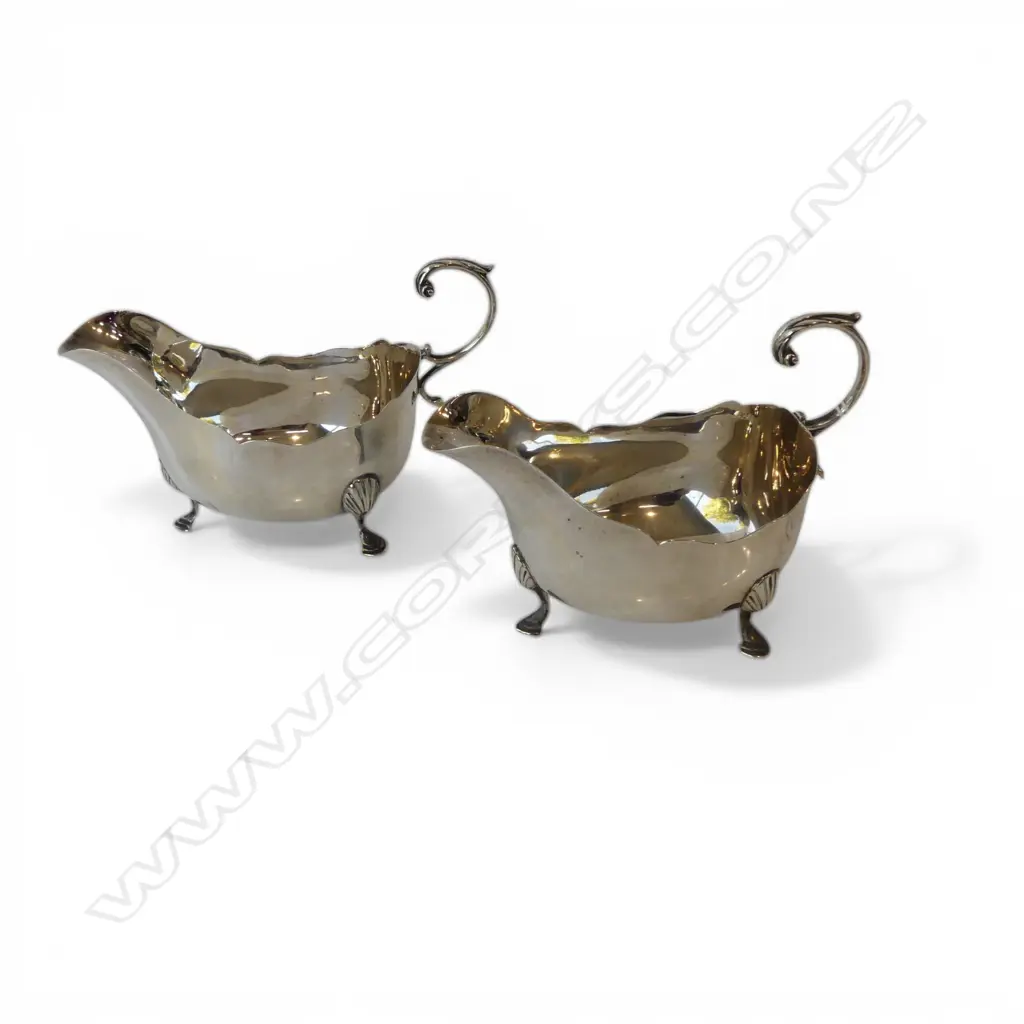PR STG SILVER GEORGIAN STYLE SAUCE BOATS, BIRMINGHAM 1908, 212gms Image 1++