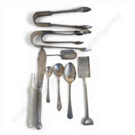 ASSTD EP AND SILVER TSP AND 2 SUGAR TONGS (SILVER 77gms)