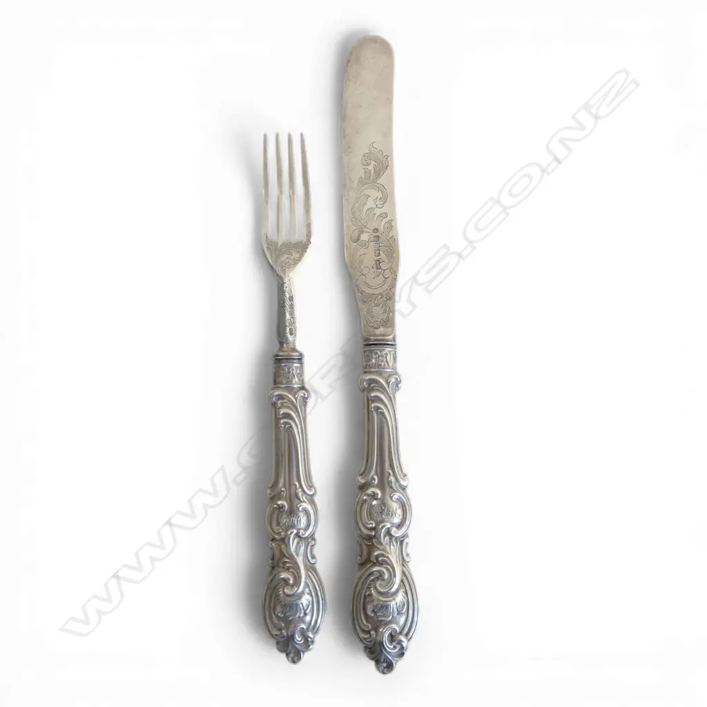 VICTORIAN SOLID STG SILVER KNIFE & FORK, SHEFFIELD 1846, 95gms Image 1++