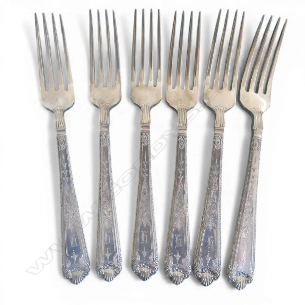 6 CANADIAN STG SILVER FORKS, BIRKS 1950 L.185mm 370gms Image 1++