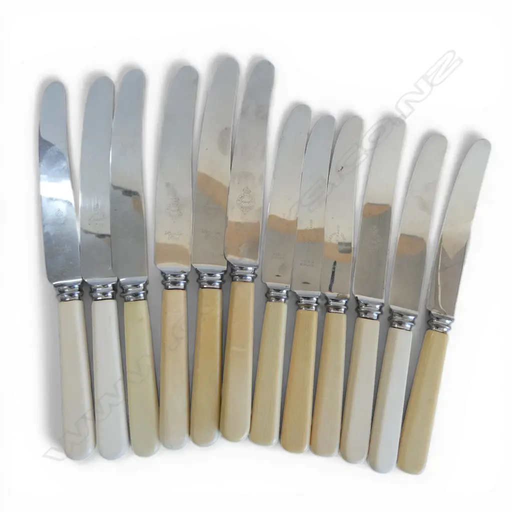 12 VINTAGE CASEIN HANDLED TABLE KNIVES Image 1++