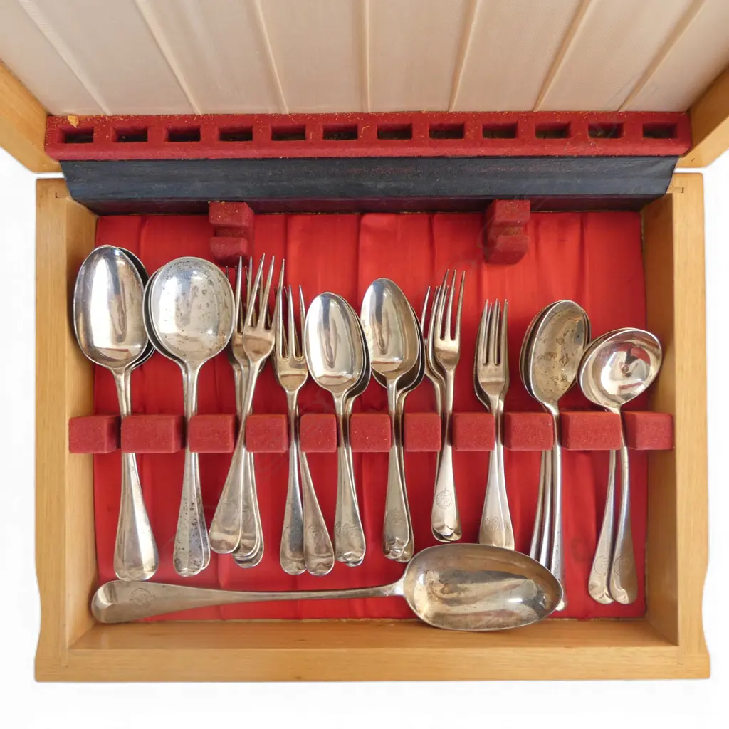 MAINLY VICTORIAN SILVER RAT TAIL 6 PLC CUTLERY SET London 1878. 1900gms Image 1++