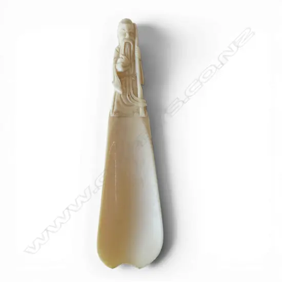 IVORY SHOE LAST w. CARVED CHINESE SAGE HANDLE L.145mm FAULT