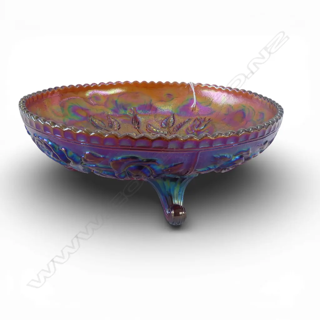 CARNIVAL GLASS FOOTED ROSE BOWL 235mm dia Image 1++