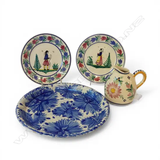 3 PIECES QUIMPER WARE, B/W PLATE