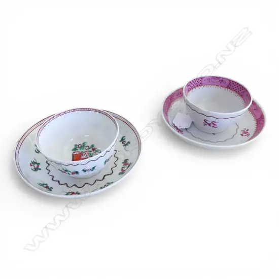 2 18th/19thC ENGLISH TEA BOWLS & SAUCER DISHES. 1 marked New Hall 1800-1820