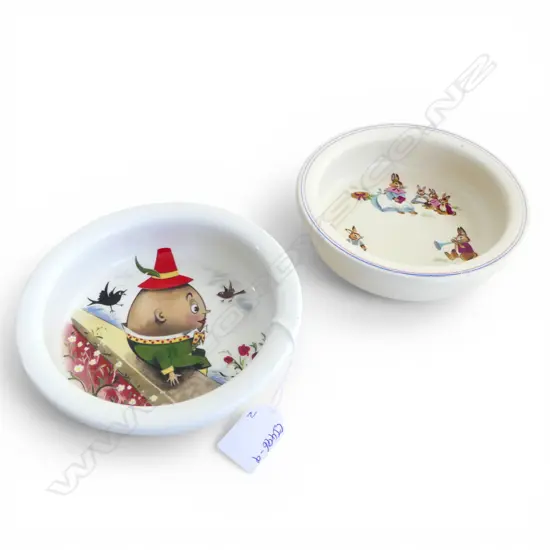 2 CROWN LYNN BABY BOWLS; HUMPTY & BUNNY Dia.155mm