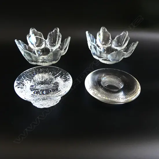 4 MID-CENTURY GLASS CANDLE HOLDERS
