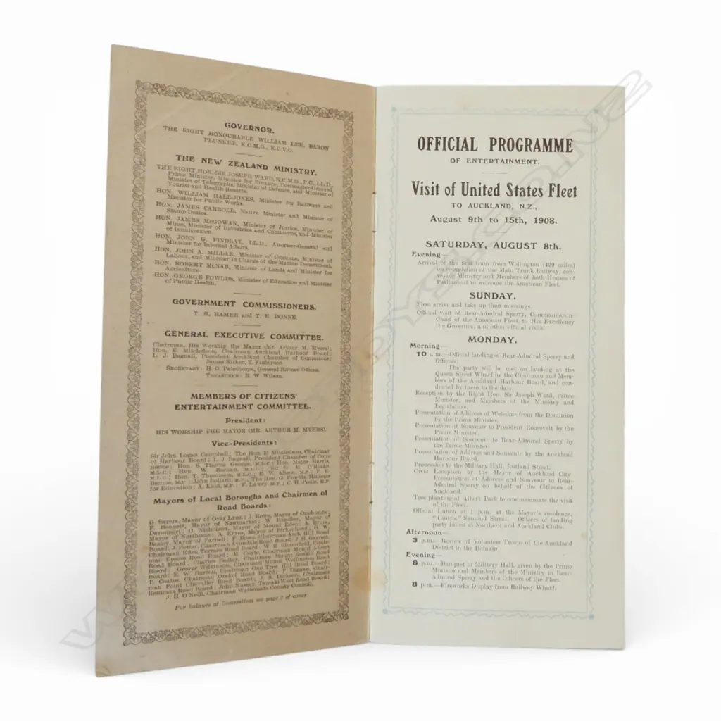 Original 'Official Programme Visit of the American Fleet to NZ Auckland August 1908' 245 x 110mm Image 1++