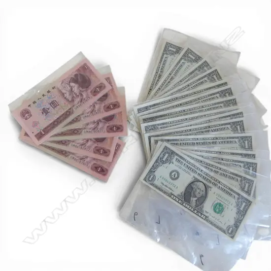 BANK NOTES; 15 US $1 + 5 CHINESE 1 YUAN