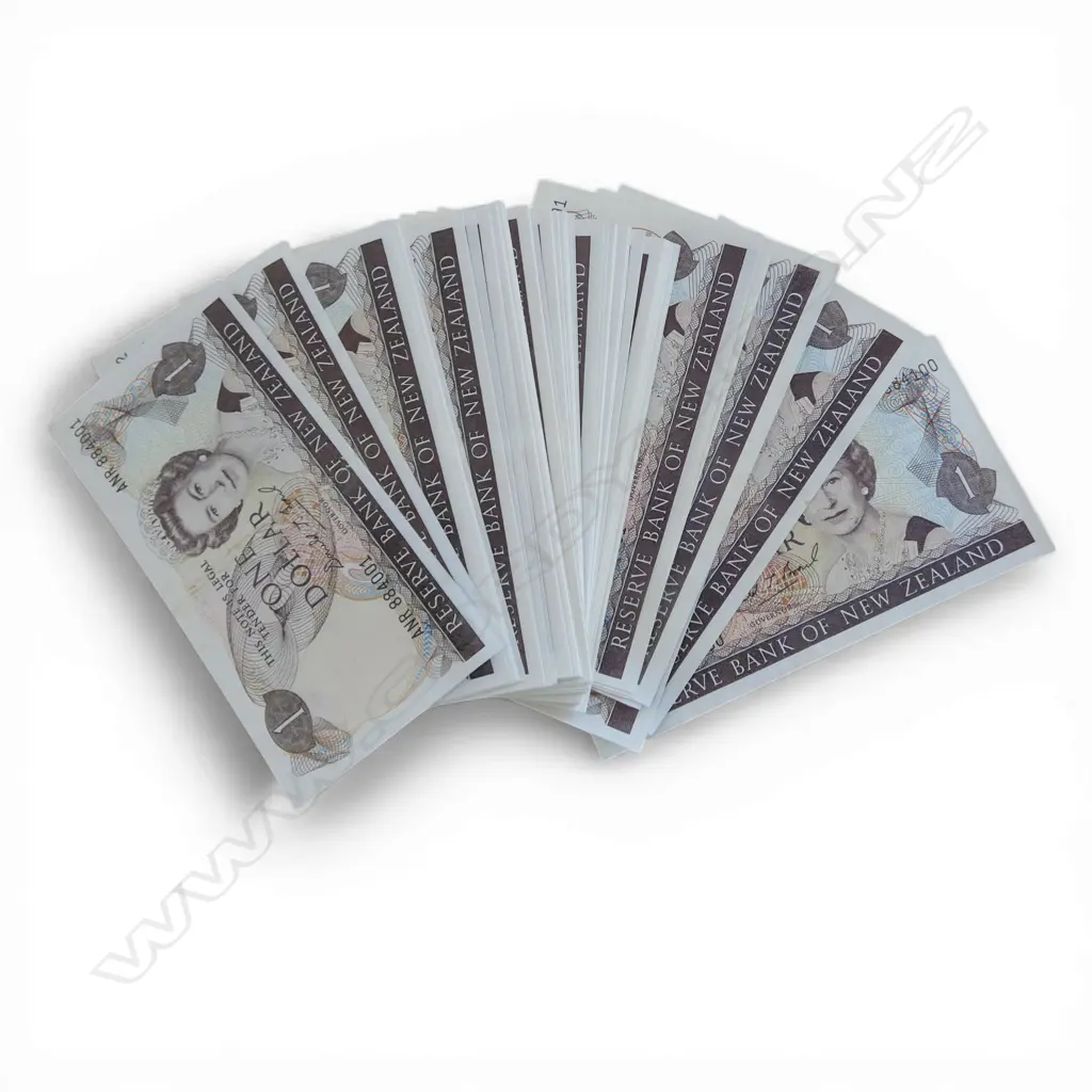 BUNDLE 100 X $1 NZ BANKNOTES consecutive numbers Don Brash ANR 884001 TO ANR 884100 Image 1++