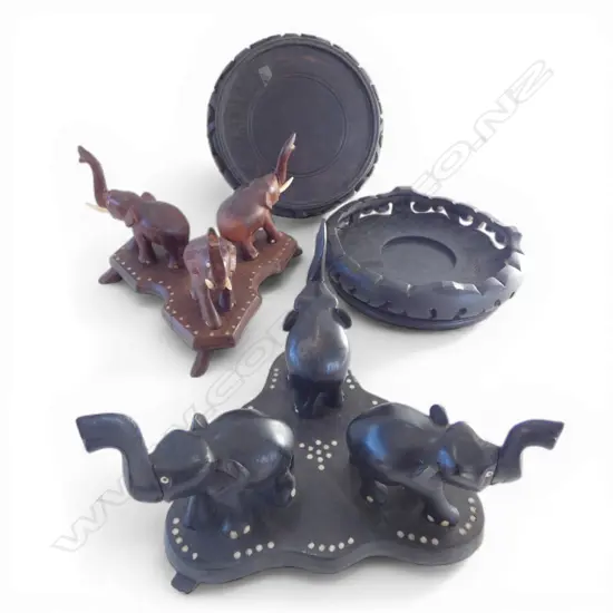 4 ORIENTAL CARVED WOODEN VASE STANDS 160mm dia