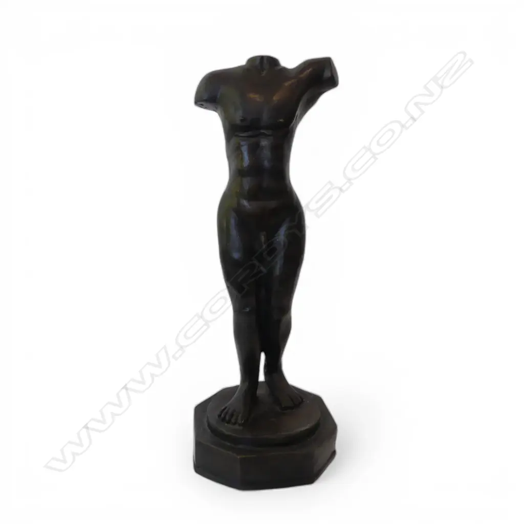 BRONZE or BRASS STANDING MALE TORSO FIGURE on octagonal integral base. H.520mm Image 1++
