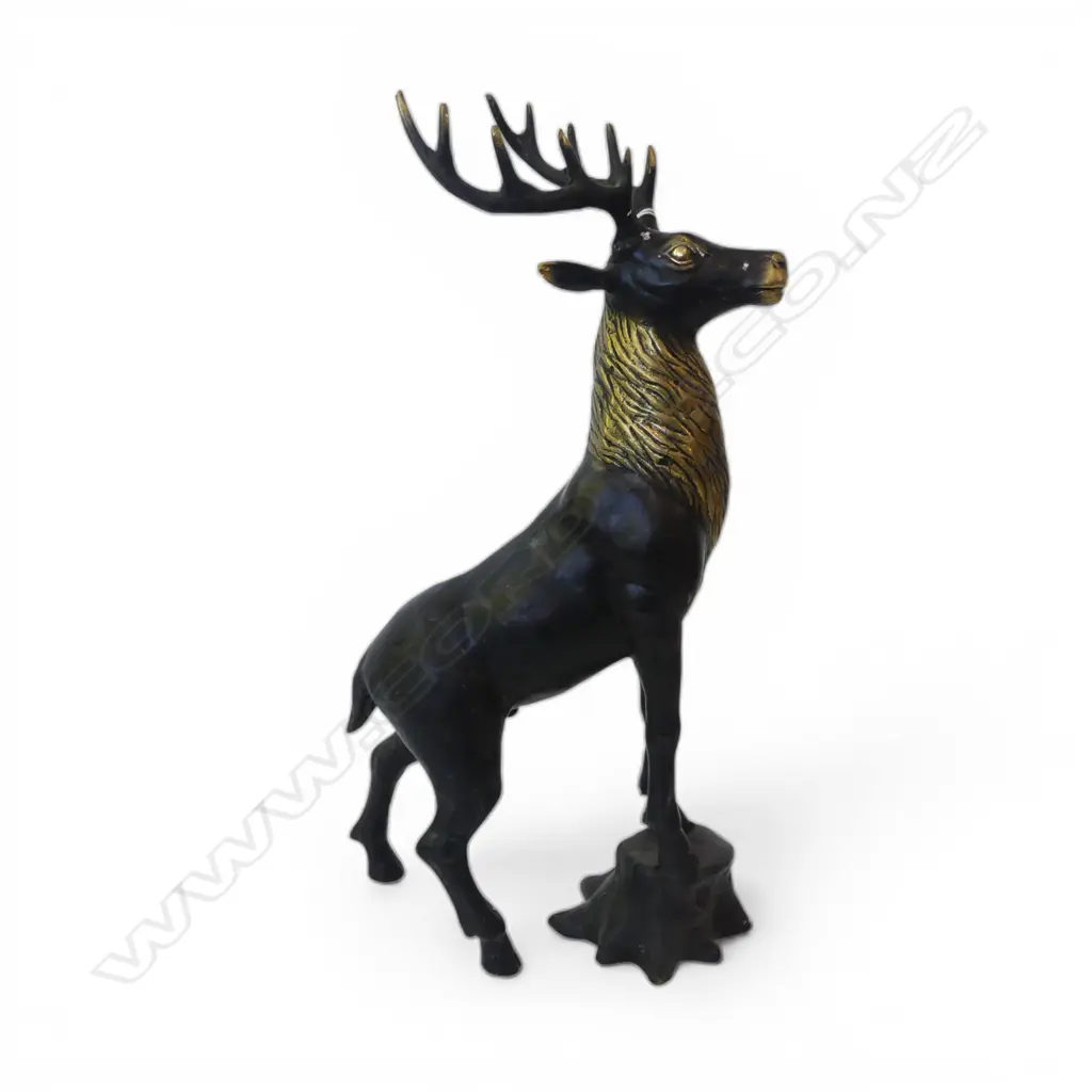 BRONZE FINISHED BRASS STAG SCULPTURE raised on stump. H.360mm Image 1++