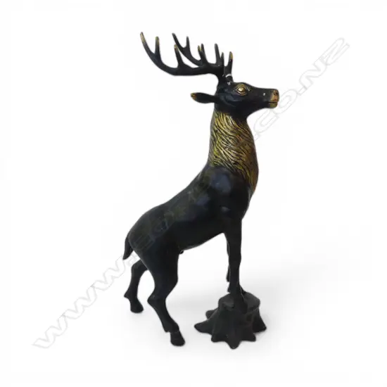 BRONZE FINISHED BRASS STAG SCULPTURE raised on stump. H.360mm