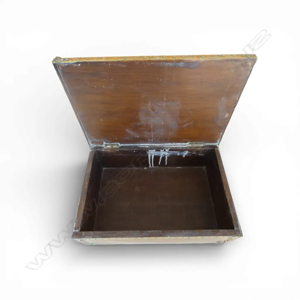 Arts & Crafts hammer finished brass hinged lid box - kauri lined W. 340mm Image 1++