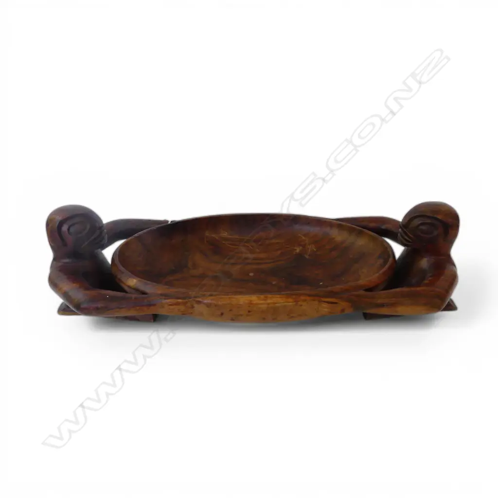 HAWIIAN HARDWOOD FIGURE SUPPORTED LONF OVAL BOWL. L.560mm Image 1++