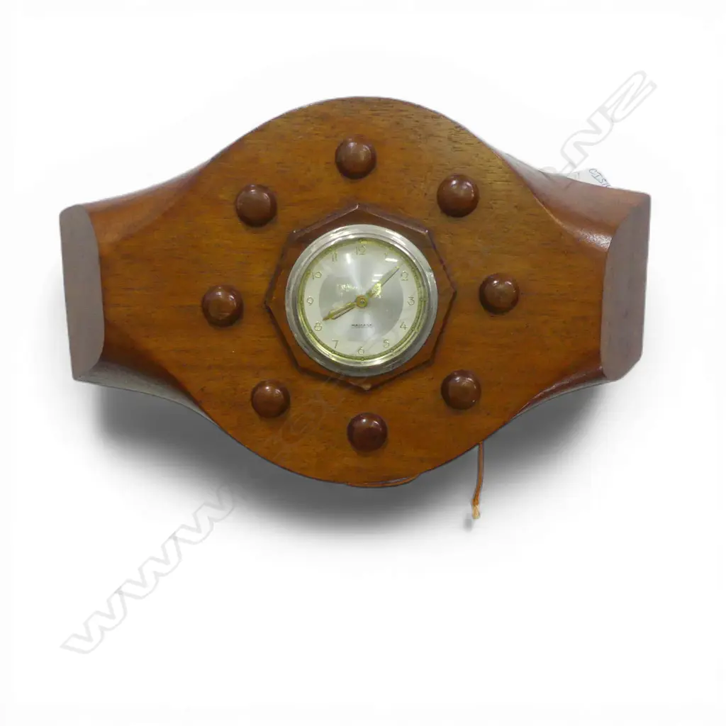 VINTAGE MEREDES WALL CLOCK fitted to a mahogany propeller central section. L.400mm Image 1++