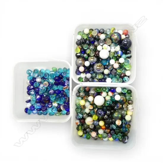 3 CONTAINERS OF MARBLES 
