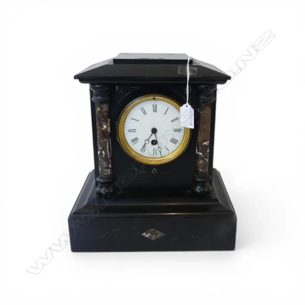 VICTORIAN BLACK SLATE MANTLE CLOCK Image 1++