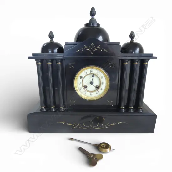 LG EARLY 20thC BLACK SLATE MANTEL CLOCK 430x140x400mm