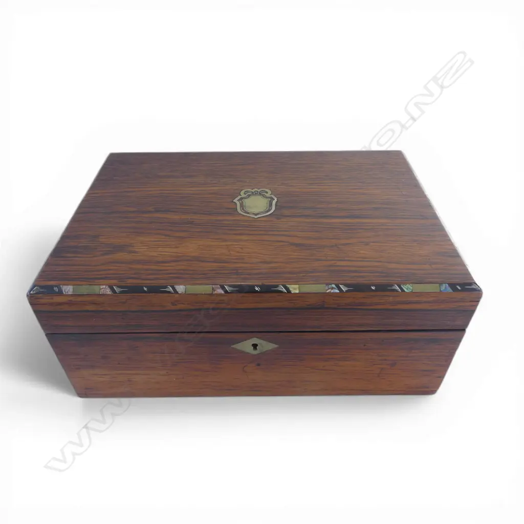 VICTORIAN ROSEWOOD WRITING SLOPE with abalone inlay. Fitted interior. With key Image 1++
