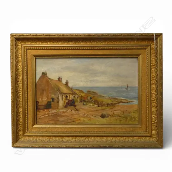 J P MEANN, COASTAL VILLAGE 1889, OIL ON CANVAS, 290 X 465MM