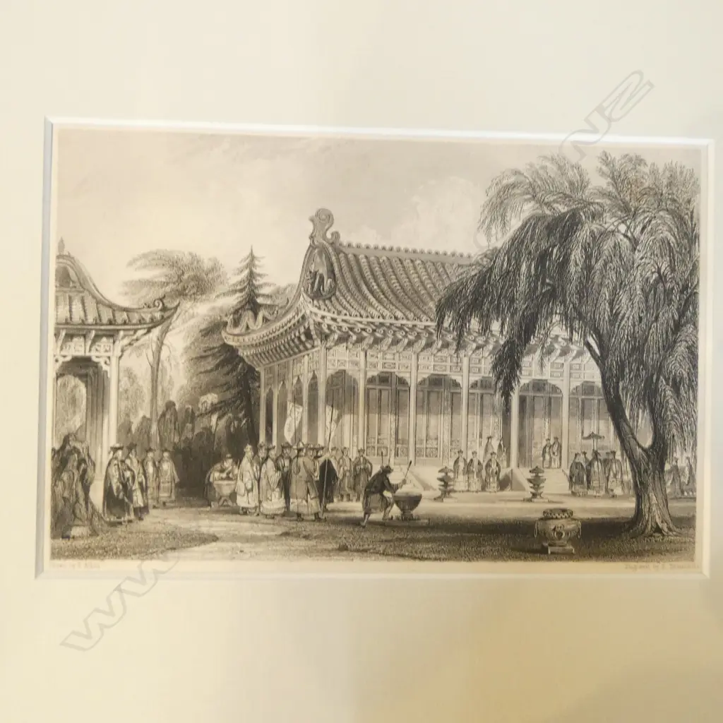 A GROUP OF SIX 19THC ENGRAVINGS, SCENES OF CHINA  AND 'THE CHERRY SELLER', VARIOUS SIZES Image 1++