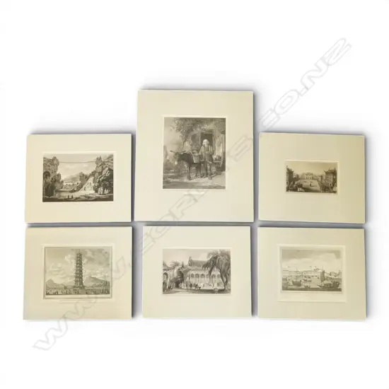 A GROUP OF SIX 19THC ENGRAVINGS, SCENES OF CHINA  AND 'THE CHERRY SELLER', VARIOUS SIZES